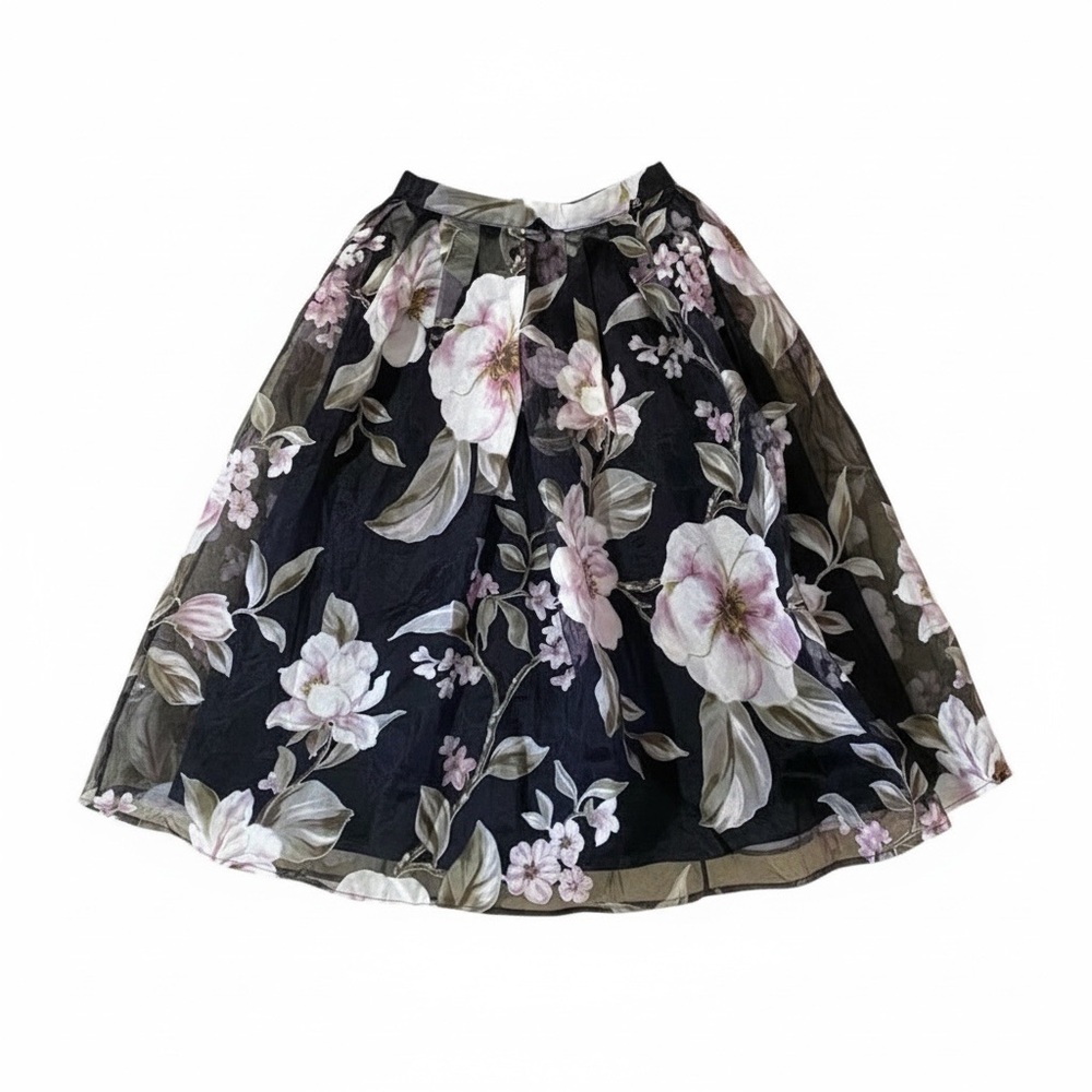 Forever 21 Dark Floral Mesh Midi Skirt S Sheer Overlay Ballet Moody Romantic - Picture 2 of 10